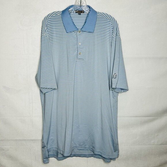 Peter Millar Summer Comfort Golf Polo Sz L Blue White Striped Embroidered Logo - Picture 1 of 8